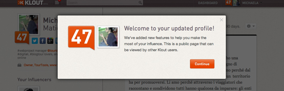 profilo aggiornato di Klout